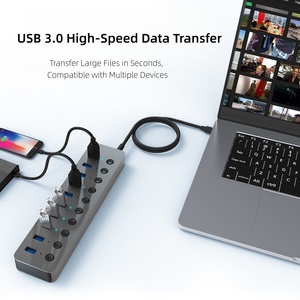 Hub <span class=keywords><strong>USB</strong></span> 3.0 de <span class=keywords><strong>10</strong></span> Puertos de Alta Velocidad de Aluminio, 5Gbps, Adaptador de Corriente de 36W, Venta al Por Mayor de Fábrica, en Stock - Product Image 2