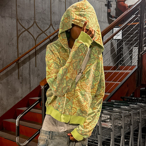 هودي رجالي بسحاب بطباعة كاملة مخصصة، قطن 100% عالي الجودة 500 جرام/متر مربع، بنمط كامو وغسيل حمضي بمظهر عتيق - Product Image 4