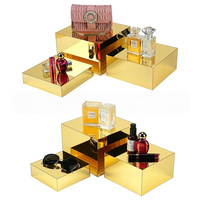 Boîte miroir dorée en acrylique, style Art Déco classique, autoportante, facile à nettoyer, étagères personnalisables, décoration d'intérieur, présentoir pour table à desserts