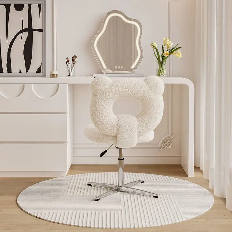 Furniture Living Room Swivel Chair Modern Luxury Beige Lamb Wool Adjustable Swivel Chair Bedroom Living Room Chairs