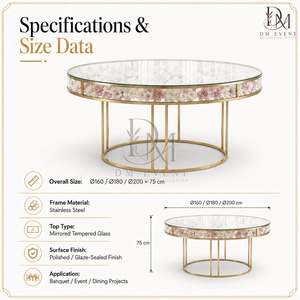 Table de salle à manger ronde personnalisée en acier inoxydable doré avec base circulaire et plateau en verre trempé miroir - Product Image 5
