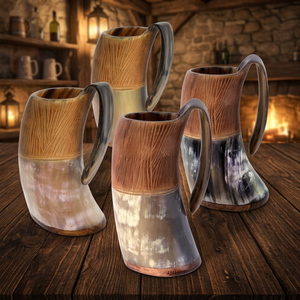 Viking OX Chope en corne naturelle polie, style vintage américain, avec couvercle en bambou, légère, portable, compatible lave-vaisselle - Product Image 1