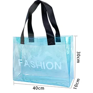 2024 Custom Logo Waterproof Travel Organizer Bag Pvc Zipper Toiletry Clear Laser PVC Transparent Tote Hand Bag For Women