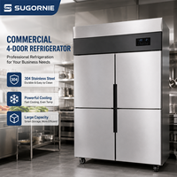 Congélateur vertical commercial 4 portes sans givre en acier inoxydable 304 avec contrôle numérique par air, réfrigérateur de cuisine pour équipement de restauration