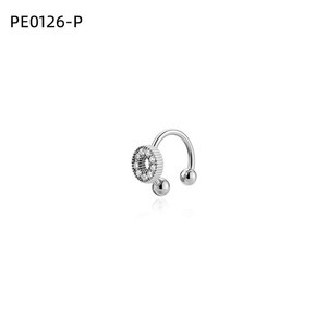 <b>Silver</b> Crystal Round Disc <b>Cuff</b> <b>Earring</b> PE0126 for Women No Piercing U-shaped Ear Clip - Product Image 1