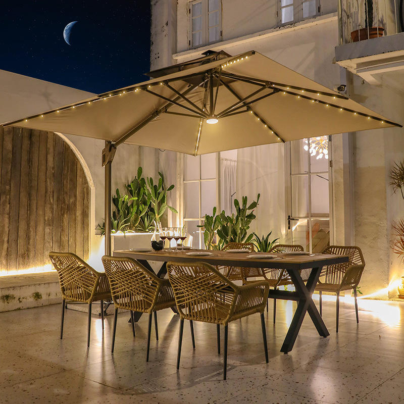 3m umbrellas + chairs 6pcs +220*90cm  wood long table