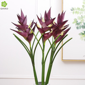 Fleur de paon artificielle QIHAO, rouge, en plastique souple, décoration de mariage, décoration de la maison - Product Image 4