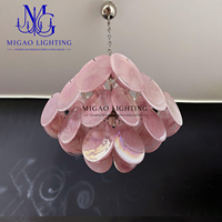 Lustre en verre artistique de Murano de style médiéval français, suspension carrée à texture nuage rose superposée pour plafond haut, villa, hôtel, décoration intérieure