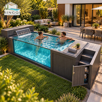 Piscine modulaire préfabriquée sur mesure de 20 pieds ou 40 pieds, style maison, avec cascade, grande fenêtre en verre, piscine extérieure, spa