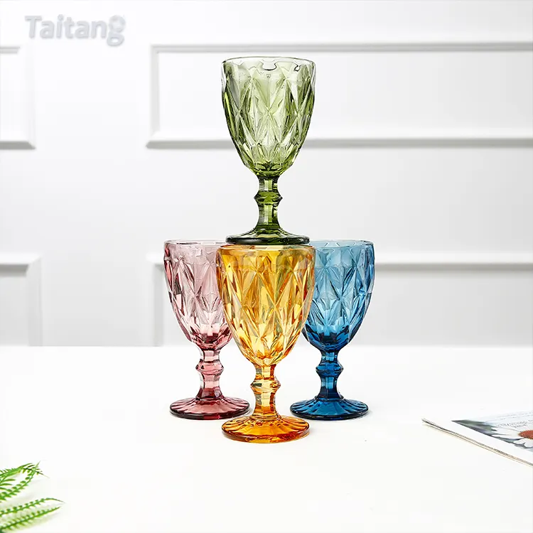 Colorful Goblet Vintage Style Green Color Drinkware Tall Glass Party Wedding Glassware Wine Goblet