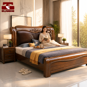 Двуспальная кровать Elande Modern из массива дерева с кожаной обивкой и мягкой подушкой, размер King Size, с местом для хранения, мебель для главной спальни - Product Image 1
