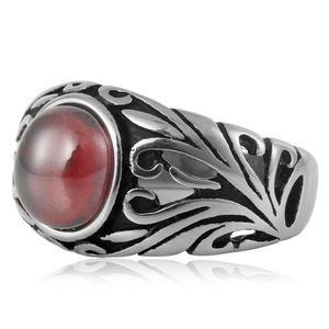 yunnique Men's <b>Titanium</b> Steel <b>Ring</b> Red Gemstone Bezel Setting Plant Pattern Fashion Jewelry Gift FY28058 - Product Image 4