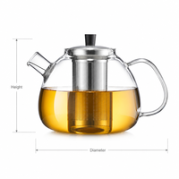 Théière en verre borosilicate avec infuseur en acier inoxydable, résistante à la chaleur, bouilloire électrique de qualité alimentaire, base classique, ensemble à thé pour les amateurs de thé