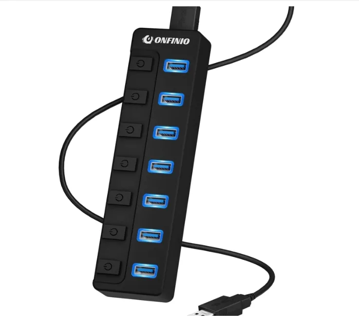 7-Port USB Extender ข้อมูล USB Hub พร้อมสวิตช์เปิดและปิดส่วนบุคคลและตัวแยก USB แบบเบาสําหรับอุปกรณ์สมาร์ท iPhone Samsung แท็บเล็ต