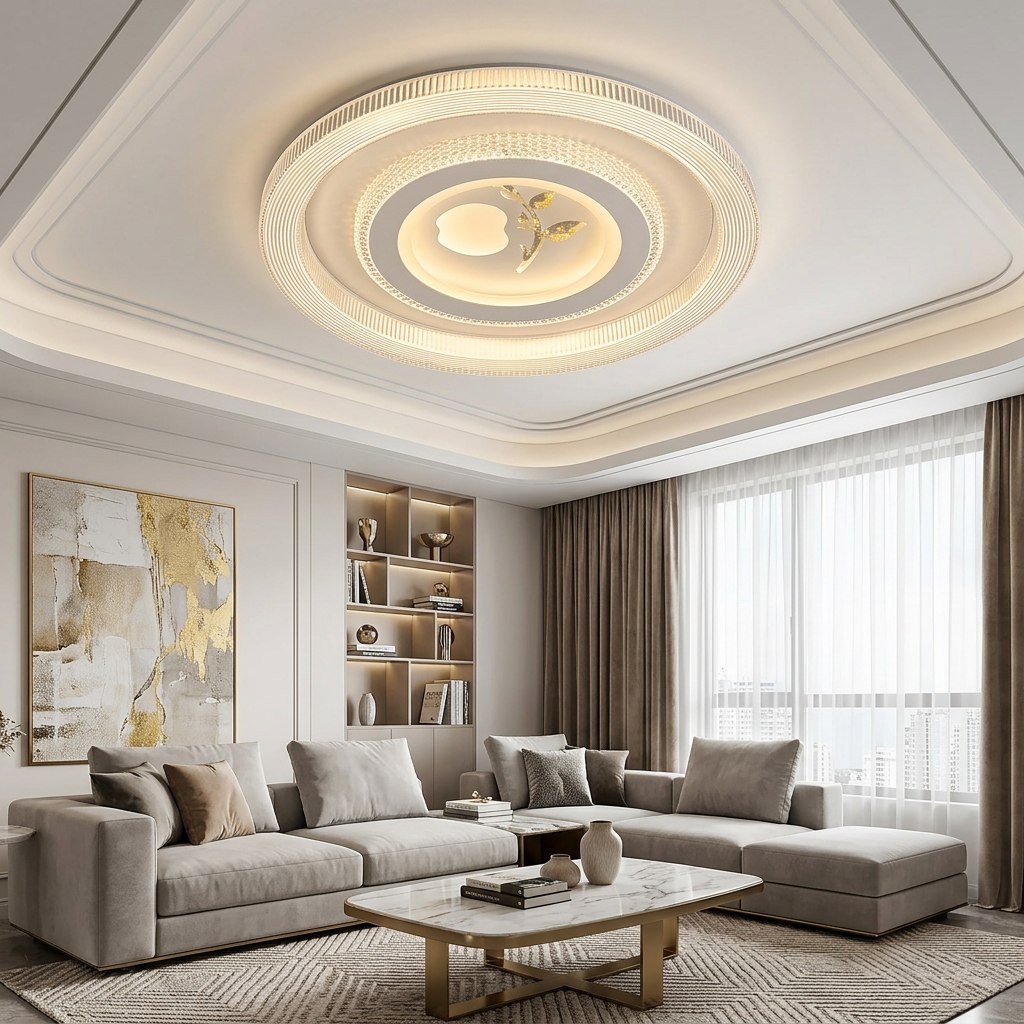 Modern Offset Dual Circle LED Ceiling Light Creative Leaf Accent Flush Mount Lamp for Minimalist Living Room Bedroom Decor