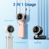 Mini ventilador portátil plegable 3 en 1, multifuncional, con 5 velocidades de viento, ventilador para exteriores con pantalla Digital