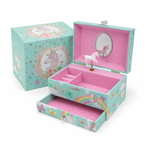 Unicorn/Ballerina Print Musical Jewelry Box with Drawer Mirror and Spinning Figurine Jewelry Storage Box for <b>Rings</b> necklace - Product Image 1