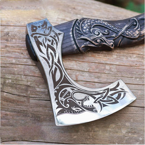 Custom Handmade High Quality Steel <b>Viking</b> <b>Axe</b> with Wooden Handle and Fine Leather Sheath Handmade <b>Axes</b> Camping &Meat <b>Viking</b> <b>Axe</b> - Product Image 1