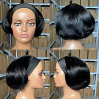 Perruque courte de 8 pouces, coupe pixie, sans colle, en cheveux humains, style foulard, abordable, vente en gros, demi-perruque bouclée, adaptée aux femmes noires