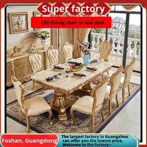 ชุดโต๊ะอาหารหินอ่อนสไตล์ยุโรป รูปทรงสี่เหลี่ยมผืนผ้า พร้อมเก้าอี้ สำหรับใช้ในบ้านหรือร้านอาหาร ทำจากไม้เนื้อแข็งแกะสลัก สามารถถอดประกอบได้ - Product Image 2