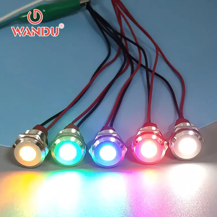 WD6mm 8mm 10mm 12mm LED Metal Indicator light waterproof Signal lamp with wire 3V 5V 6V 12V 24V 220v red yellow blue green white