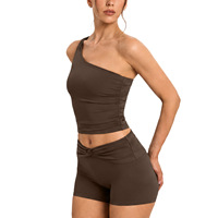Nouvel ensemble de débardeur de yoga asymétrique froncé et hautement élastique, tenue de sport 2 pièces pour femme, idéal pour l'entraînement et le fitness