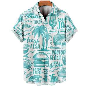 批发最新椰子树3d印花休闲衬衫设计透气夏季男士夏威夷衬衫 - Product Image 2