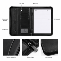 Portafolio de Cuero PU A4 con Cierre y Logotipo Personalizado, Bolsa para Documentos con Ranuras para Tarjetas y Ventana para Identificación, Organizador de Oficina, Venta al Por Mayor