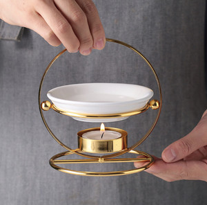 <span class=keywords><strong>2022</strong></span> dernier luxe moderne en métal doré arôme poêle en céramique aromathérapie huiles brûleur d'encens - Product Image 3
