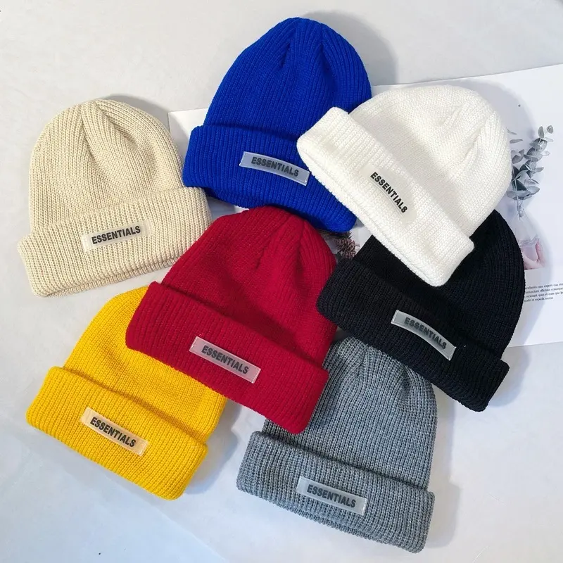 Gorro de inverno com logotipo personalizado, alta qualidade, cor sólida, crochê, hip hop, malha elástica, chapéu