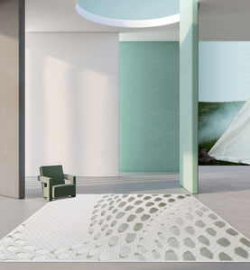 พรมตกแต่งบ้านสไตล์โมเดิร์น คอลเลคชั่นโนรา รุ่นใหม่<span class=keywords><strong>ล่าสุด</strong></span> สีขาวและเขียว ลายตัดวง ปี 2023 ดีไซน์ใหม่ ผลิตด้วยเครื่องจักร กันลื่น ป้องกันคราบ - Product Image 2