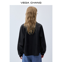 VEGA CHANG Veste Courte Noire pour Femme, Col Rabattu, Fermeture à Boutons Pression, Coupe Ample, Épaules Tombantes, Grandes Poches Latérales, Style Décontracté
