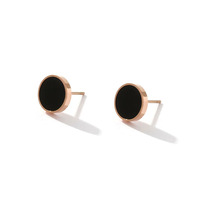 Boucles d'oreilles à clous géométriques minimalistes de style coréen, design tendance en acier inoxydable et coquille noire