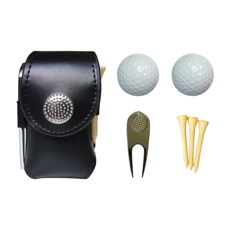 Pemegang kulit Golf bola Tee hitam kulit asli Logo kustom kualitas tinggi