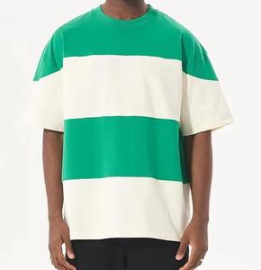 T-<span class=keywords><strong>shirt</strong></span> rayé de couleur contrastée, vêtements surdimensionnés, fabricant chinois de vêtements de sport, vêtements pour hommes, sur mesure, 220 g/m², coupe classique, coton - Product Image 3