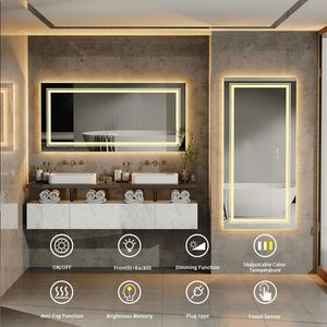 Tocador de baño con agitador blanco y dorado Gabinete de 42 pulgadas con espejo Led moderno - Product Image 2