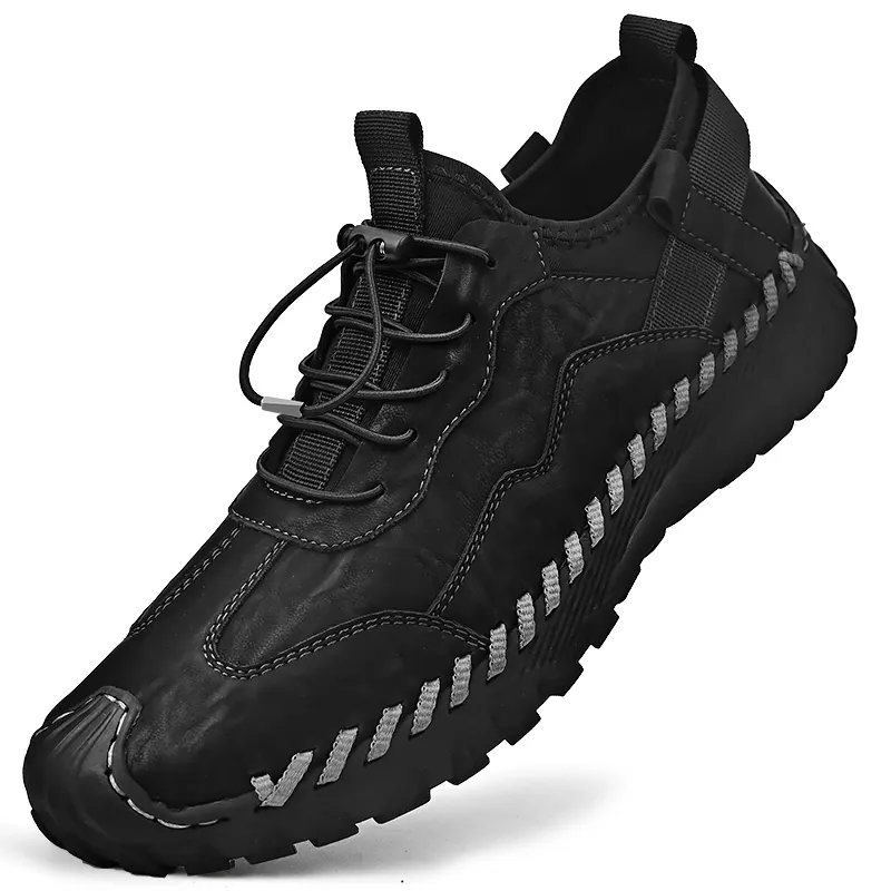 OEM Service Custom LOGO 4 Season Genuine Leather Handmade Sewing Outdoor Sneakers Casual Walking Shoes For Men