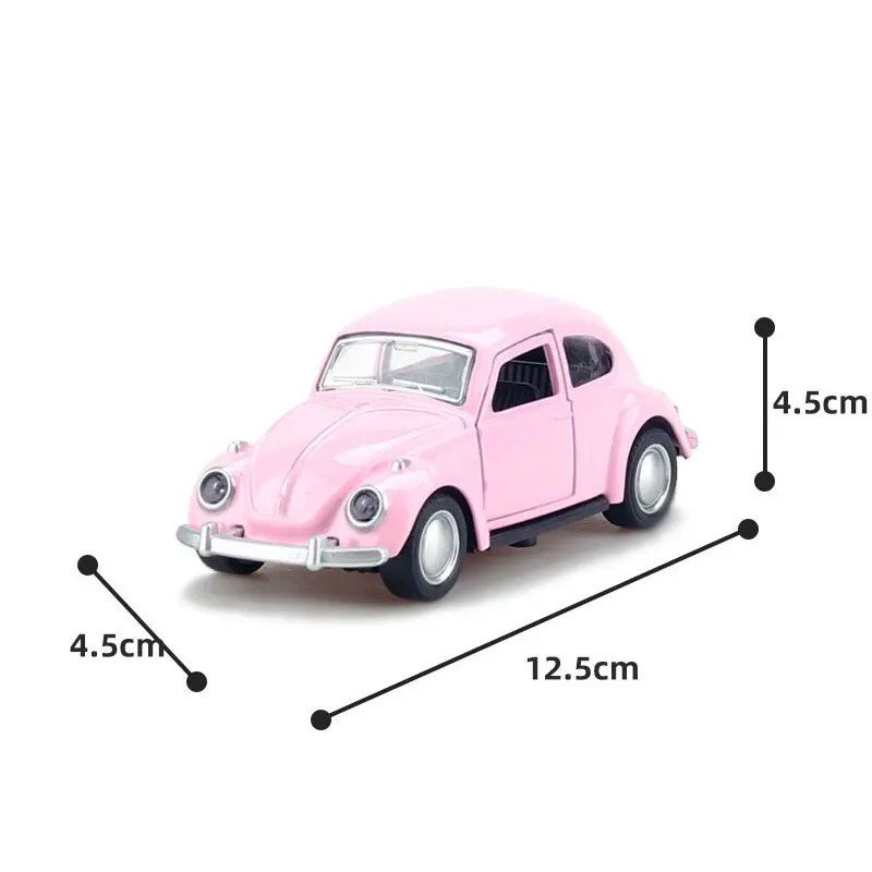 1:36 Beetle Classic Car Model Simulation 2 Doors Opened Pull Back Rubber Tire Metal Vehicles Car Toy Gift For Kids Toddlers Boy