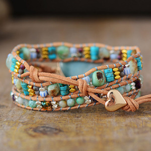 Pulsera Tejida de Cuero con Piedras de Colores Mixtos con Tema de Amor, Pulsera de Amistad Bohemia con Forma de Corazón, Joyería de Regalo Unisex - Product Image 1