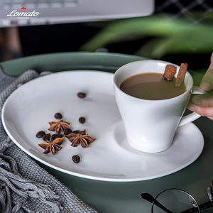 Ensemble tasse et soucoupe en céramique avec logo personnalisé, pour le thé de l'après-midi, le petit-déjeuner ou le café, avec assiette à collation intégrée, pour hôtel, restaurant, cadeau de mariage - Product Image 5