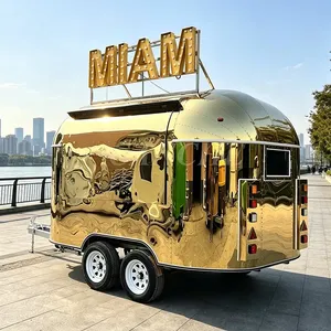 Chariot de restauration mobile populaire en or pour la vente de hot-dogs et tacos en extérieur, idéal pour les événements et la vente de nourriture en déplacement. - Product Image 1