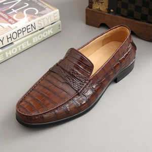 Mocassins en cuir de crocodile véritable, chaussures habillées classiques marron, vente directe d'usine, chaussures pour hommes - Product Image 4