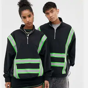 Clothing Suppliers Custom High Neck Reflective Tape Mens Windbreaker Jacket Casual Striped Pattern Pullover OEM Service Winter