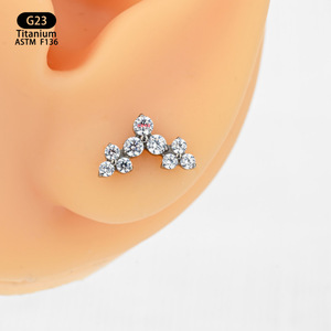 G23 <b>Titanium</b> Butterfly <b>Stud</b> Earrings 9.6mm Zircon Prong Setting For Ear Cartilage Piercing Jewelry - Product Image 2