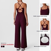 Jumpsuit Wanita 2026 Model Halter Cross Hollow Back, Bahan Bernapas Cepat Kering Tanpa Jahitan, Kaki Lebar, Kasual Modis untuk Tari, Yoga, dan Olahraga di Gym
