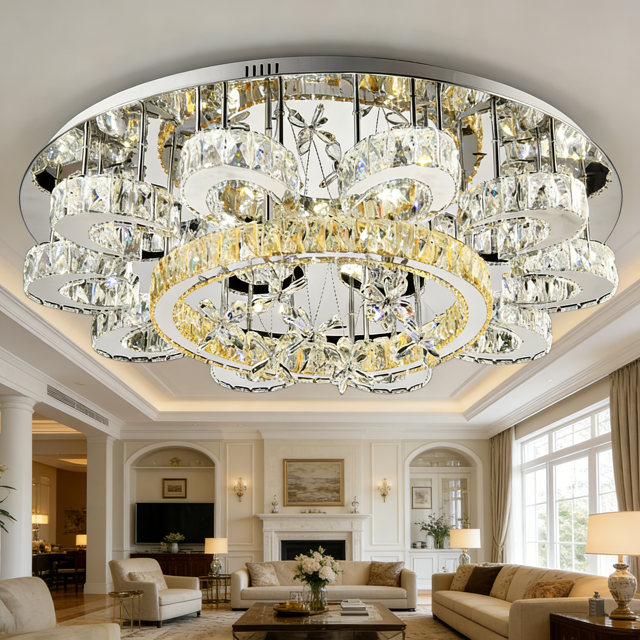 Fancy Ceiling Light With Flower Shape Led Crystal Ceiling Lamp for Home Decorate Chandelier Ceiling Modern Surface Mounted