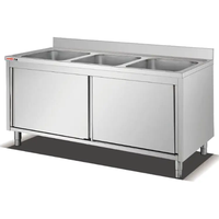 Évier commercial en acier inoxydable 201 à cuve unique, évier de restaurant, table de travail avec armoire/évier de préparation de cuisine robuste avec armoire