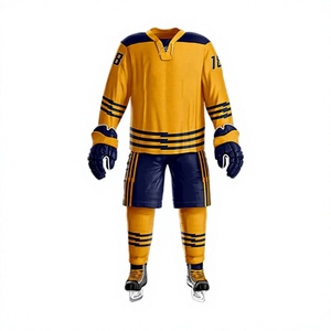 Uniforme de Hockey sobre Hielo Personalizado LONG MISSION INDUSTRY para Hombre, Modelo LMI-003, Amarillo y Azul Marino, Impresión por Sublimación, Poliéster Transpirable, Talla Adulto - Product Image 2