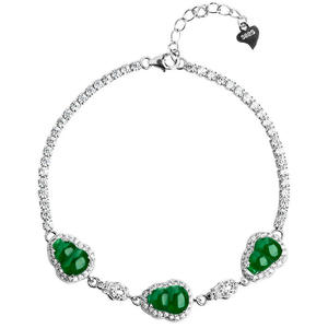Pulsera de Jadeíta Natural con Forma de Calabaza, Incrustaciones de Plata S925, Accesorio Femenino de Alta Gama, D204 - Product Image 1