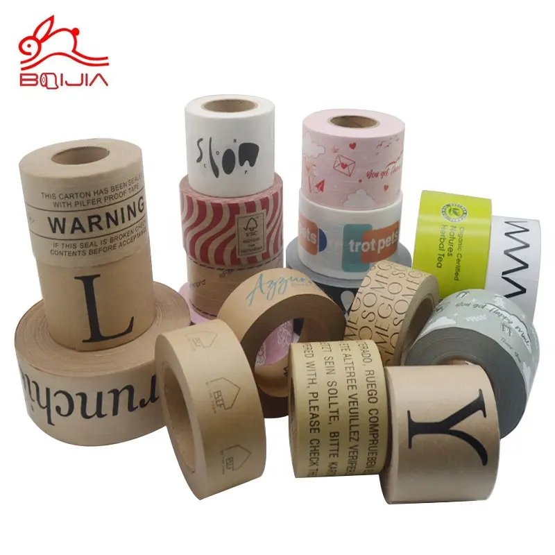 2021 New Eco Friendly Custom Logo Printed biodegradable Water activated Self Adhesive Kraft Paper gummed Tape Packing Tape